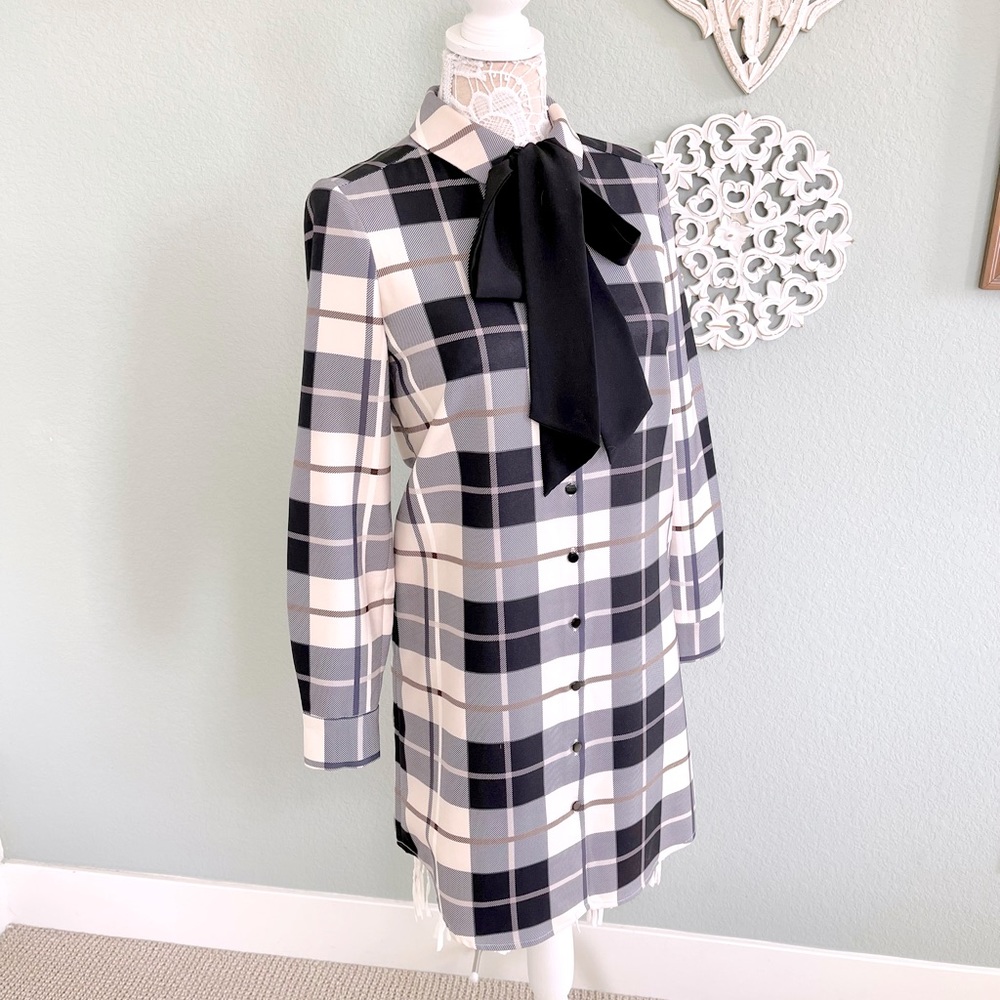 KATE SPADE Beige Black Plaid Shirt Dress